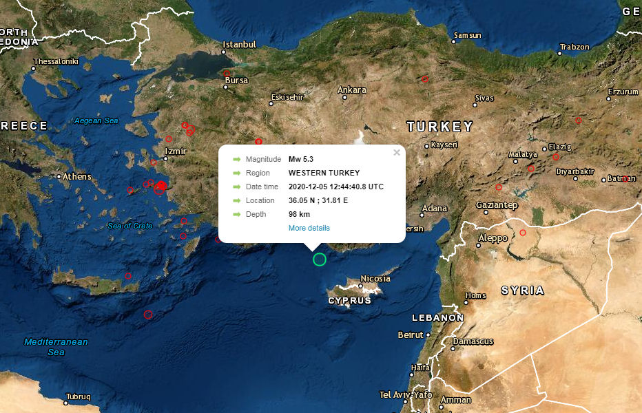 Seismos 5.3R Kypros Antalya 051220